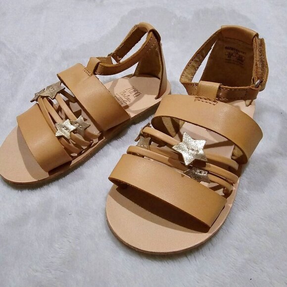 Zara ✦ Baby Toddler Sandals ✦ Gold Star Tan Faux Leather Velcro Sz 4½ Preloved - Picture 9 of 13